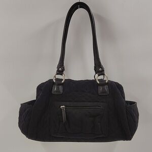 Donald J Pliner Quilted Fabric & Leather Shoulder Satchel Handbag Green Lining